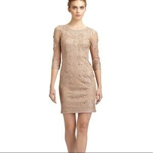 NWT Sue Wong soutache lace mini dress tan Sz 0